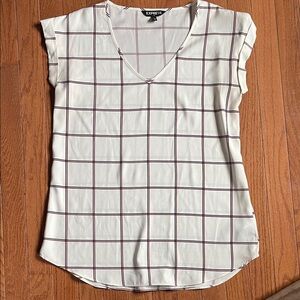 Express Women's White and Brown Checkered Blouse